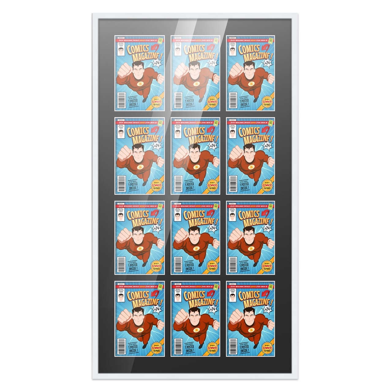 Comic Book Display Frame for Bronze Age Comics Published Between 1970 and 1985 - White Wood Comic Frame With Black Mat for 7.25x10.5 Comic, 18 Frame Sizes